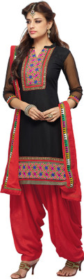 

The Four Hundred Chanderi Embroidered Semi-stitched Salwar Suit Dupatta Material, Green