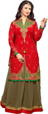

Party Wear Dresses Georgette Embroidered Semi-stitched Salwar Suit Dupatta Material, Red