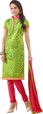 

Jiya Chanderi Self Design, Embroidered Salwar Suit Dupatta Material(Un-stitched), Green;pink