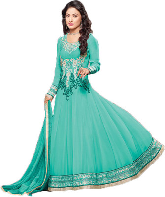 

Indian Wear Online Georgette Embroidered Semi-stitched Salwar Suit Dupatta Material, Green