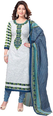 

Party Wear Dresses Cotton Printed Salwar Suit Dupatta Material(Un-stitched), White