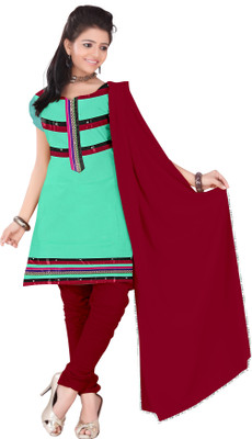 

Indian Wear Online Cotton Embroidered Salwar Suit Dupatta Material(Un-stitched), Green