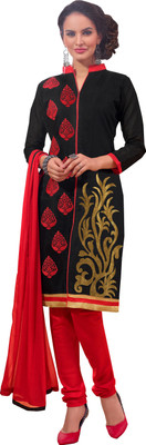 

Jiya Chanderi Self Design, Embroidered Salwar Suit Dupatta Material(Un-stitched), Black;red