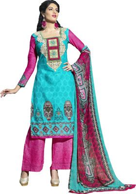 

Ewows Cotton Printed Salwar Suit Dupatta Material(Un-stitched), Sky blue & pink