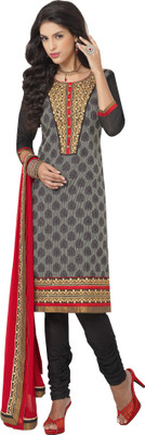 

Ewows Jacquard Embroidered Salwar Suit Material(Un-stitched), Grey