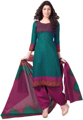 

Party Wear Dresses Cotton Printed Salwar Suit Dupatta Material(Un-stitched), Green