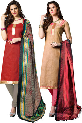 

Khushali Jute Self Design Salwar Suit Dupatta Material(Un-stitched), Beige;red