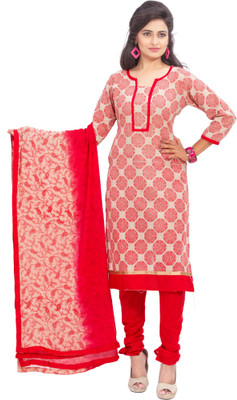 

Khushali Jute Self Design Salwar Suit Dupatta Material(Un-stitched), Beige;red