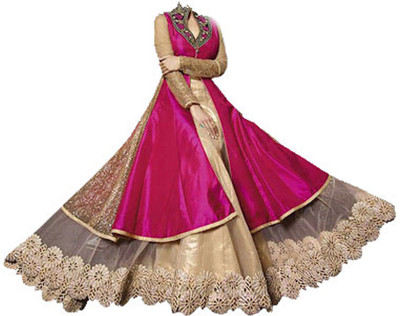 

V And V Shop Silk Embroidered Semi-stitched Salwar Suit Dupatta Material, Gold;pink