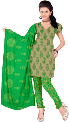 

Jiya Cotton Printed Salwar Suit Dupatta Material(Un-stitched), Beige;light green