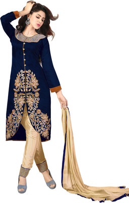 

Khushali Chanderi Self Design, Embroidered Salwar Suit Dupatta Material(Un-stitched), Beige;blue
