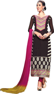 

Kanheyas Georgette Embroidered Semi-stitched Salwar Suit Dupatta Material, Brown