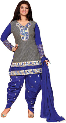 

Party Wear Dresses Cotton Embroidered Semi-stitched Salwar Suit Dupatta Material, Blue