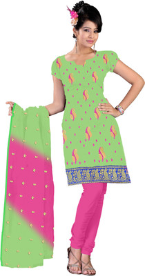 

Shree Vardhman Chanderi Embroidered Salwar Suit Dupatta Material(Un-stitched), Green