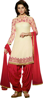 

Khushali Georgette Self Design, Embroidered, Embellished Salwar Suit Dupatta Material(Un-stitched), Beige;red