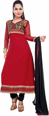 

Jiya Georgette Self Design, Embroidered Salwar Suit Dupatta Material(Un-stitched), Black;red