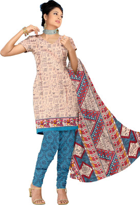 

Khushali Cotton Self Design, Printed Salwar Suit Dupatta Material(Un-stitched), Beige;sky blue