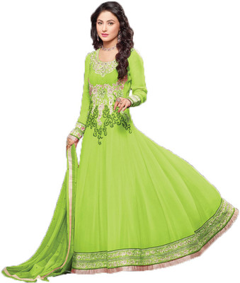 

Party Wear Dresses Georgette Embroidered Semi-stitched Salwar Suit Dupatta Material, Green