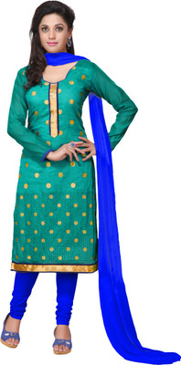 

Khushali Chanderi Self Design, Embroidered Salwar Suit Dupatta Material(Un-stitched), Green