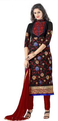 

Khushali Georgette Self Design, Embroidered Salwar Suit Dupatta Material(Un-stitched), Black;multicolor;red