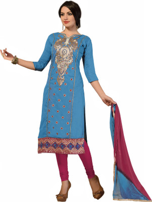 

Khushali Chanderi Self Design, Embroidered Salwar Suit Dupatta Material(Un-stitched), Blue;pink
