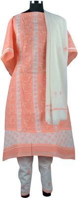 

Sai Chikan Cotton Embroidered Salwar Suit Dupatta Material(Un-stitched), Orange