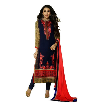 

Party Wear Dresses Georgette Embroidered Semi-stitched Salwar Suit Dupatta Material, Blue