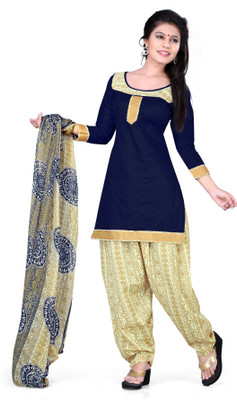 

Khushali Cotton Self Design Salwar Suit Dupatta Material(Un-stitched), Beige;blue
