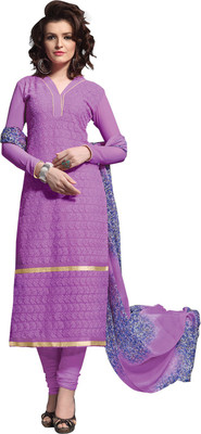 

Vandv Shop Chiffon Embroidered Salwar Suit Dupatta Material(Un-stitched), Purple