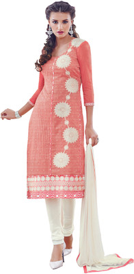

Jiya Silk Self Design, Embroidered Salwar Suit Dupatta Material(Un-stitched), Orange;white