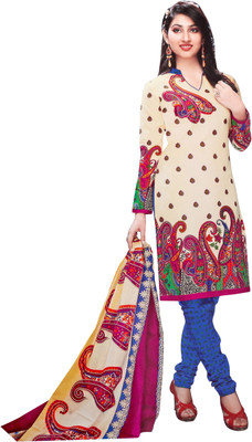 

RiaFashion Cotton Printed Salwar Suit Dupatta Material(Un-stitched), Beige;red