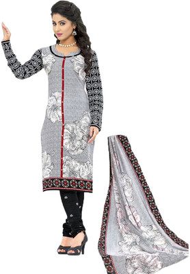 

Indian Wear Online Cotton Printed Salwar Suit Dupatta Material(Un-stitched), Grey