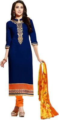 

Raagvi Cotton Embroidered Salwar Suit Dupatta Material(Un-stitched), Blue