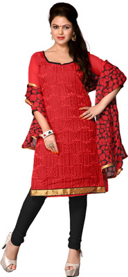 

Khushali Chanderi Self Design, Embroidered Dress/Top Material(Un-stitched), Red;black