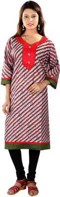 

Hawai Cotton Printed Kurti Fabric(Un-stitched), Green;red