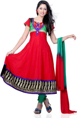 

JT International Cotton Embroidered Salwar Suit Dupatta Material(Un-stitched), Green;red