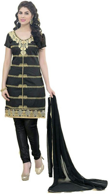 

Archon E-commerce Chanderi Embroidered Semi-stitched Salwar Suit Dupatta Material, Black