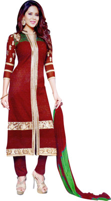

Khwaish Cotton Embroidered Salwar Suit Material(Un-stitched), Red