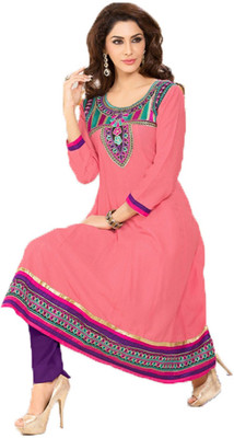 

Indian Wear Online Georgette Embroidered Semi-stitched Salwar Suit Dupatta Material, Orange