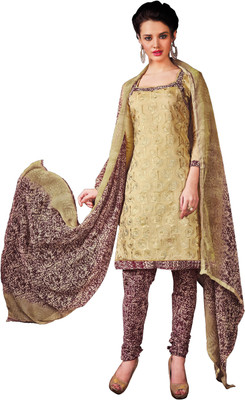 

Jiya Chanderi Self Design, Embroidered Salwar Suit Dupatta Material(Un-stitched), Beige;maroon