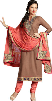 

Ewows Cotton Embroidered, Embellished Salwar Suit Dupatta Material(Un-stitched), Brown