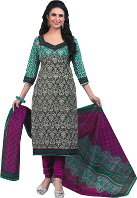 

Shree Ganesh Cotton Printed Salwar Suit Dupatta Material(Un-stitched), Light green;purple