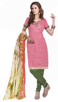 

Jiya Chanderi Self Design, Embroidered Salwar Suit Dupatta Material(Un-stitched), Green;multicolor;pink