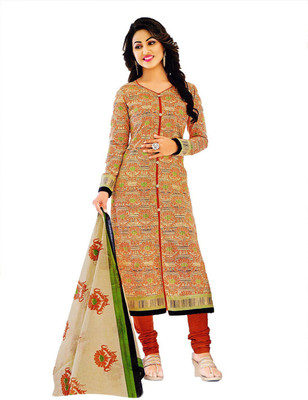 

Sharvi Cotton Printed Salwar Suit Dupatta Material(Un-stitched), Beige;red