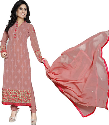 

Jiya Georgette Self Design, Embroidered Salwar Suit Dupatta Material(Un-stitched), Pink