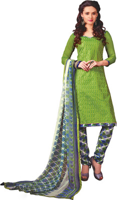 

Jiya Chanderi Self Design, Embroidered Salwar Suit Dupatta Material(Un-stitched), Green;multicolor