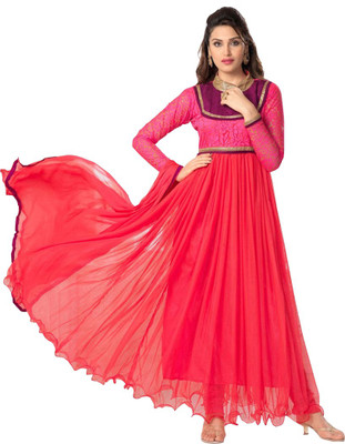 

V And V Shop Net Self Design Salwar Suit Dupatta Material(Un-stitched), Red