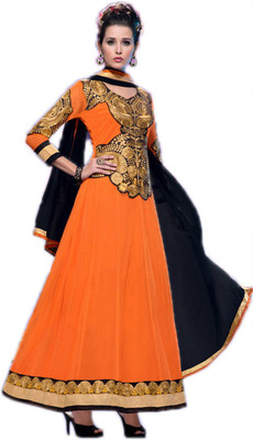 

Party Wear Dresses Georgette Embroidered Semi-stitched Salwar Suit Dupatta Material, Orange