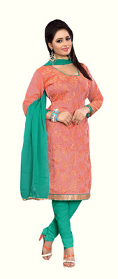 

Trendz Apparels Chanderi Embroidered Dress/Top Material(Un-stitched), Orange