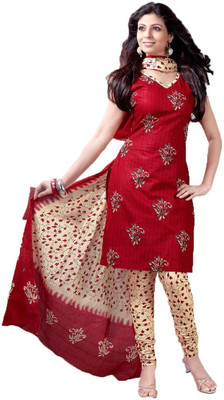

Indian Wear Online Cotton Printed Salwar Suit Dupatta Material(Un-stitched), Red